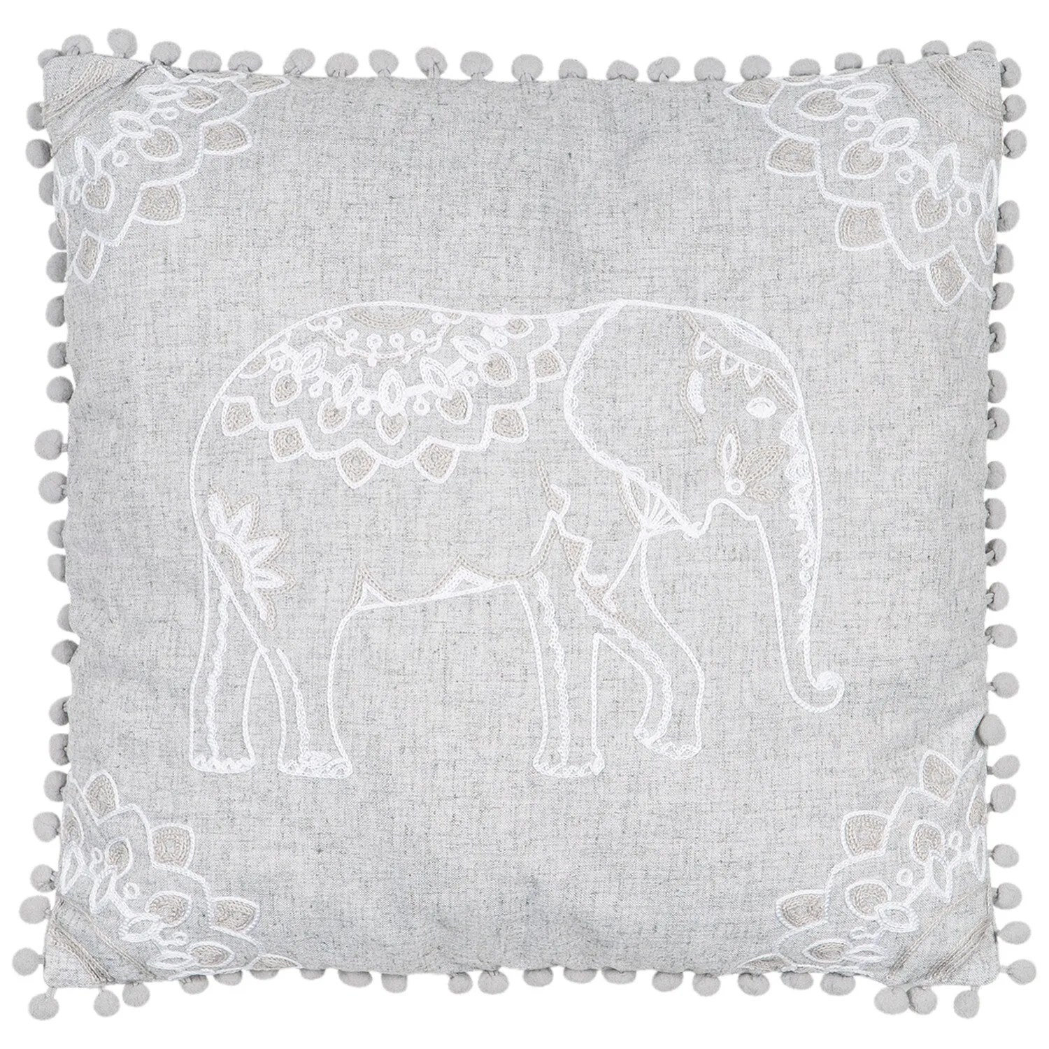 Zuri Embroidered Elephant Cushion - Brown