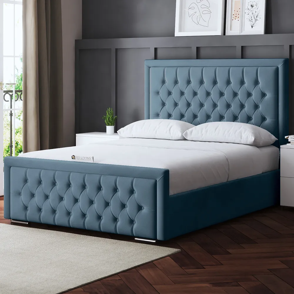 Allegra Double Ottoman Bed with Headboard - Blue