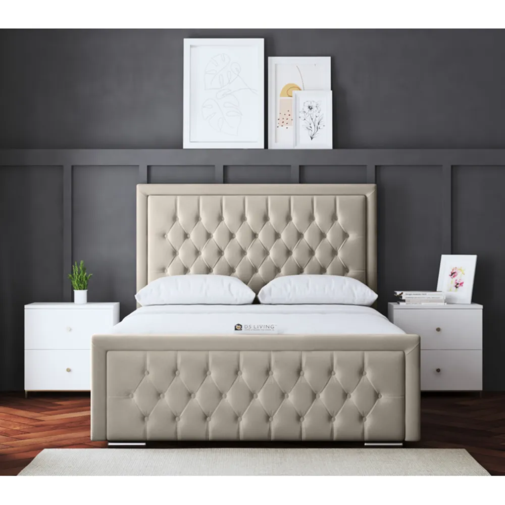 Allegra Double Ottoman Bed with Headboard - Cream