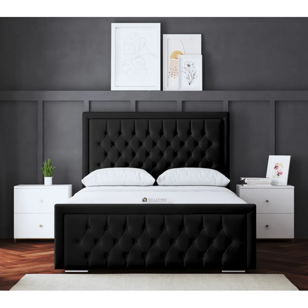 Allegra Double Upholstered Bed Frame with Headboard - Black