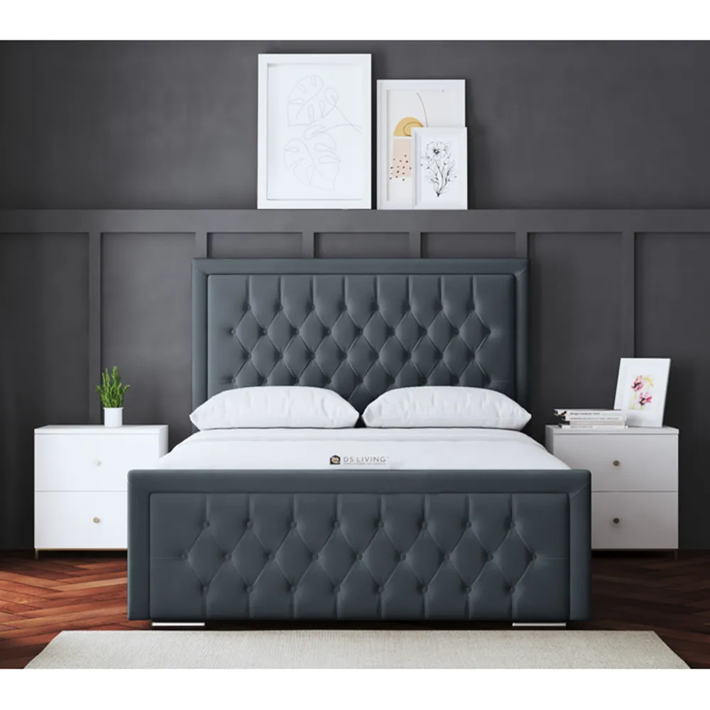 Allegra Double Upholstered Bed Frame with Headboard - Grey
