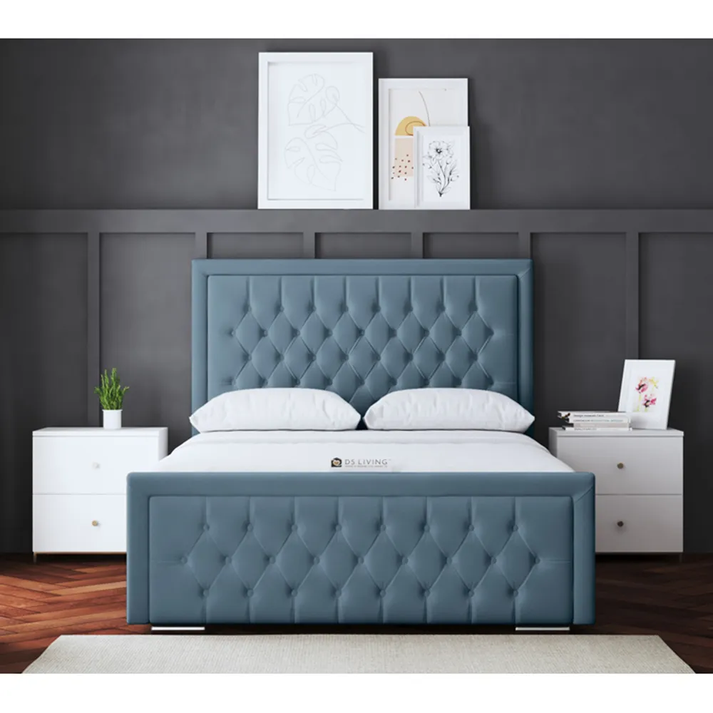 Allegra King Size Ottoman Bed with Headboard - Blue