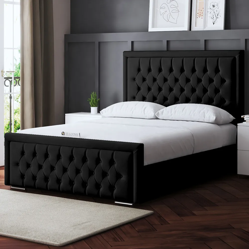 Allegra Single Upholstered Bed Frame with Headboard - Black image