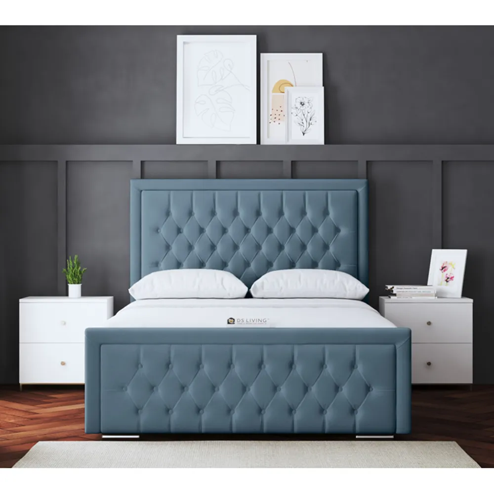 Allegra Single Upholstered Bed Frame with Headboard - Blue