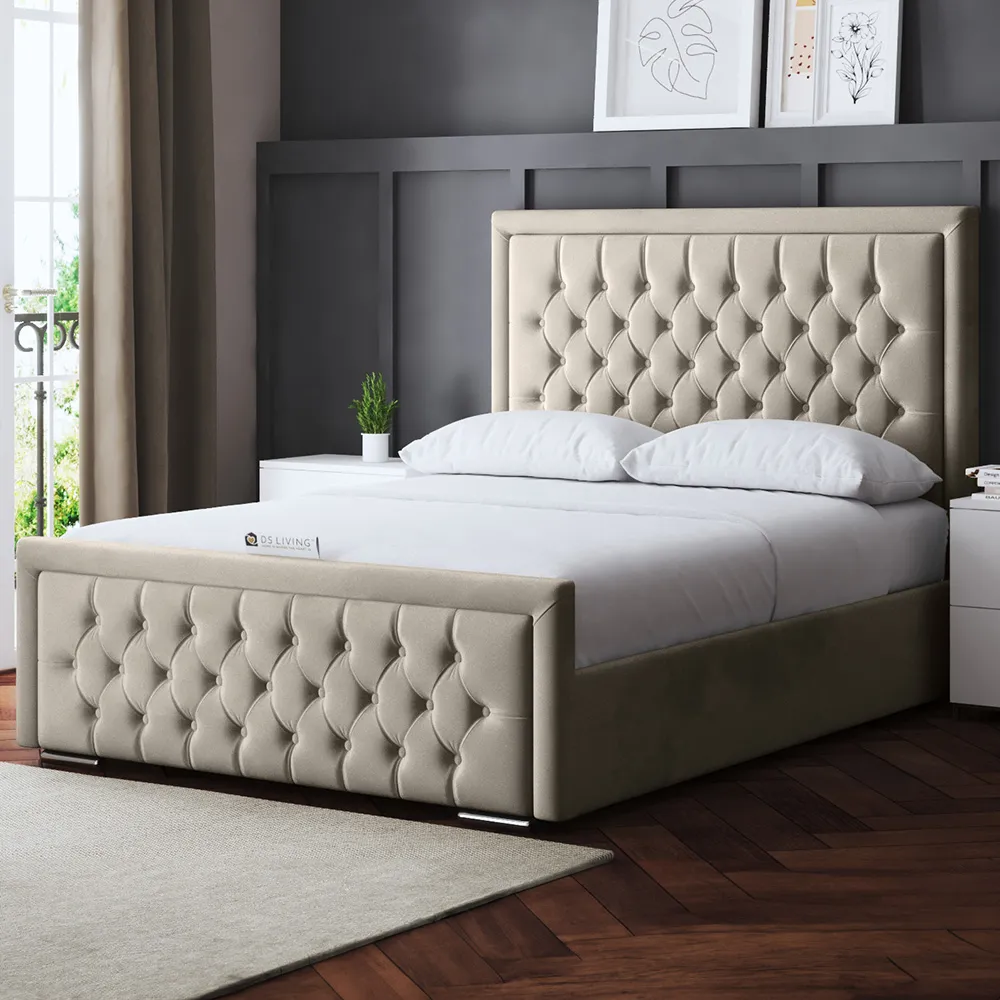 Allegra Single Upholstered Bed Frame with Headboard - Cream