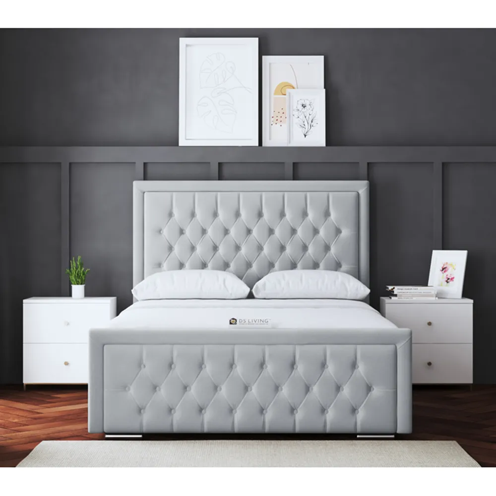 Allegra Single Upholstered Bed Frame with Headboard - Silver