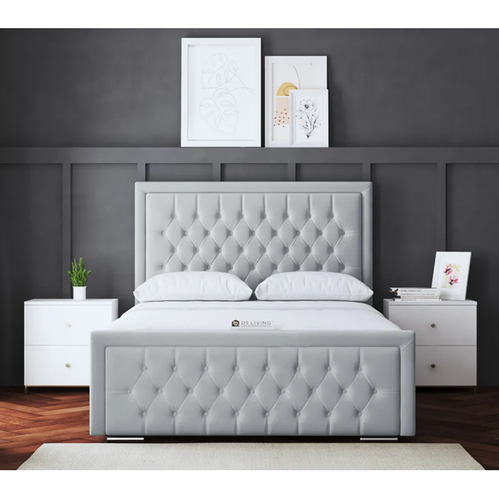 Allegra Small Double Ottoman Bed with Headboard - Silver
