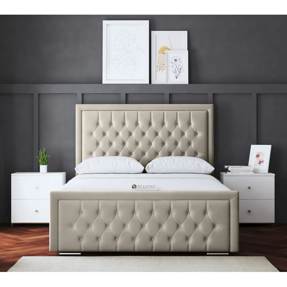 Allegra Small Double Upholstered Bed Frame with Headboard - Cream