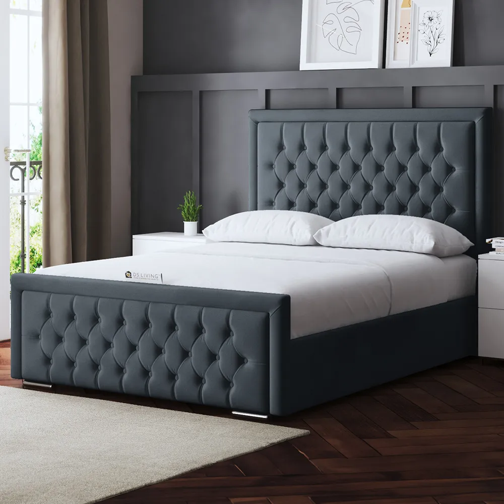 Allegra Small Double Upholstered Bed Frame with Headboard - Grey