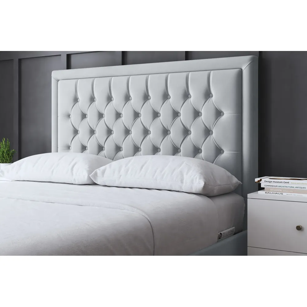 Allegra Small Double Upholstered Bed Frame with Headboard - Silver