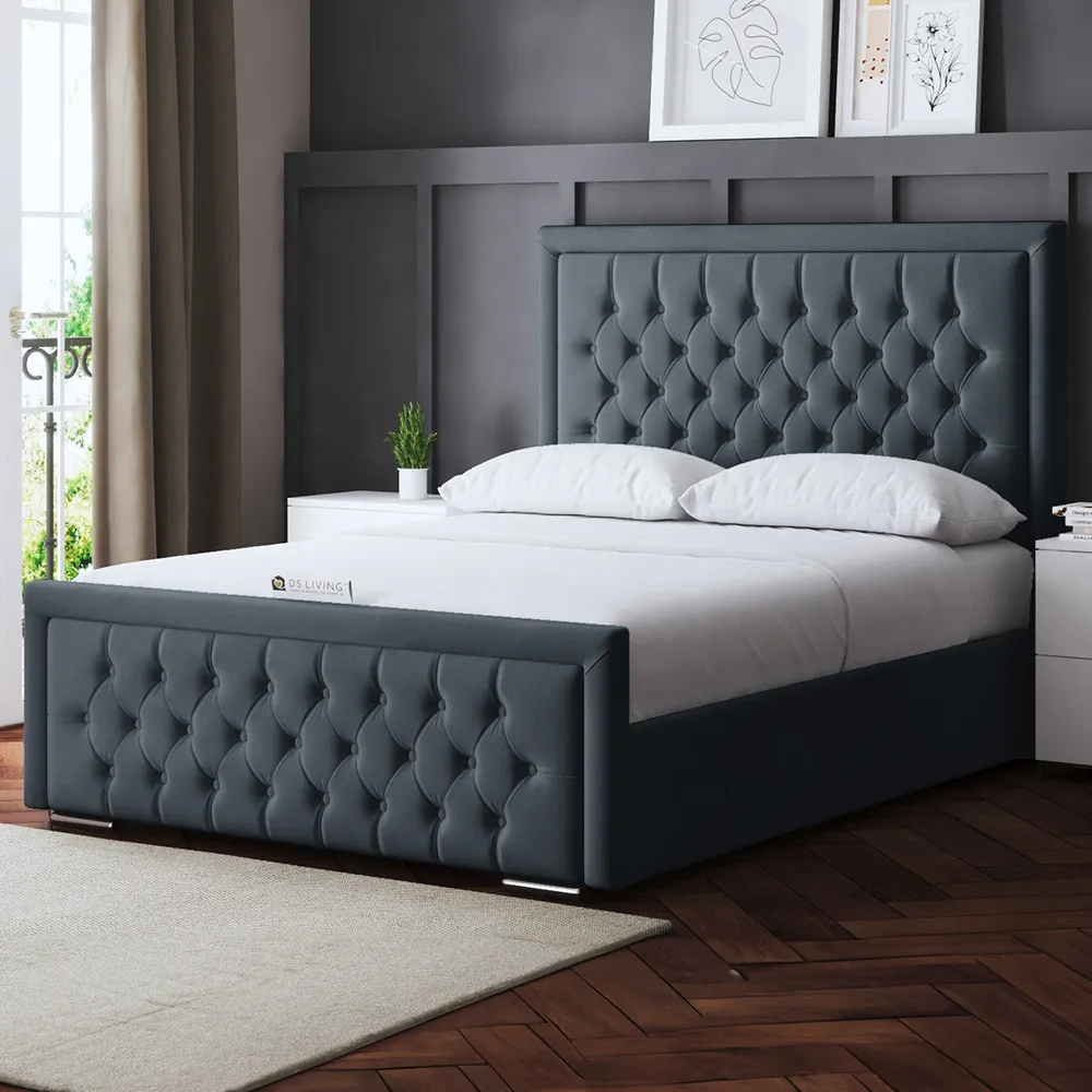 Allegra Super King Ottoman Bed with Headboard - Grey
