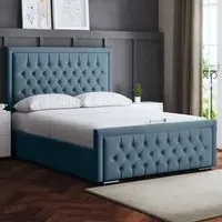 Allegra Super King Upholstered Bed Frame with Headboard - Blue