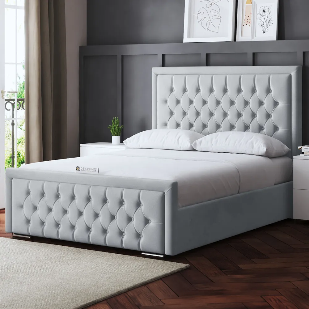 Allegra Super King Upholstered Bed Frame with Headboard - Silver