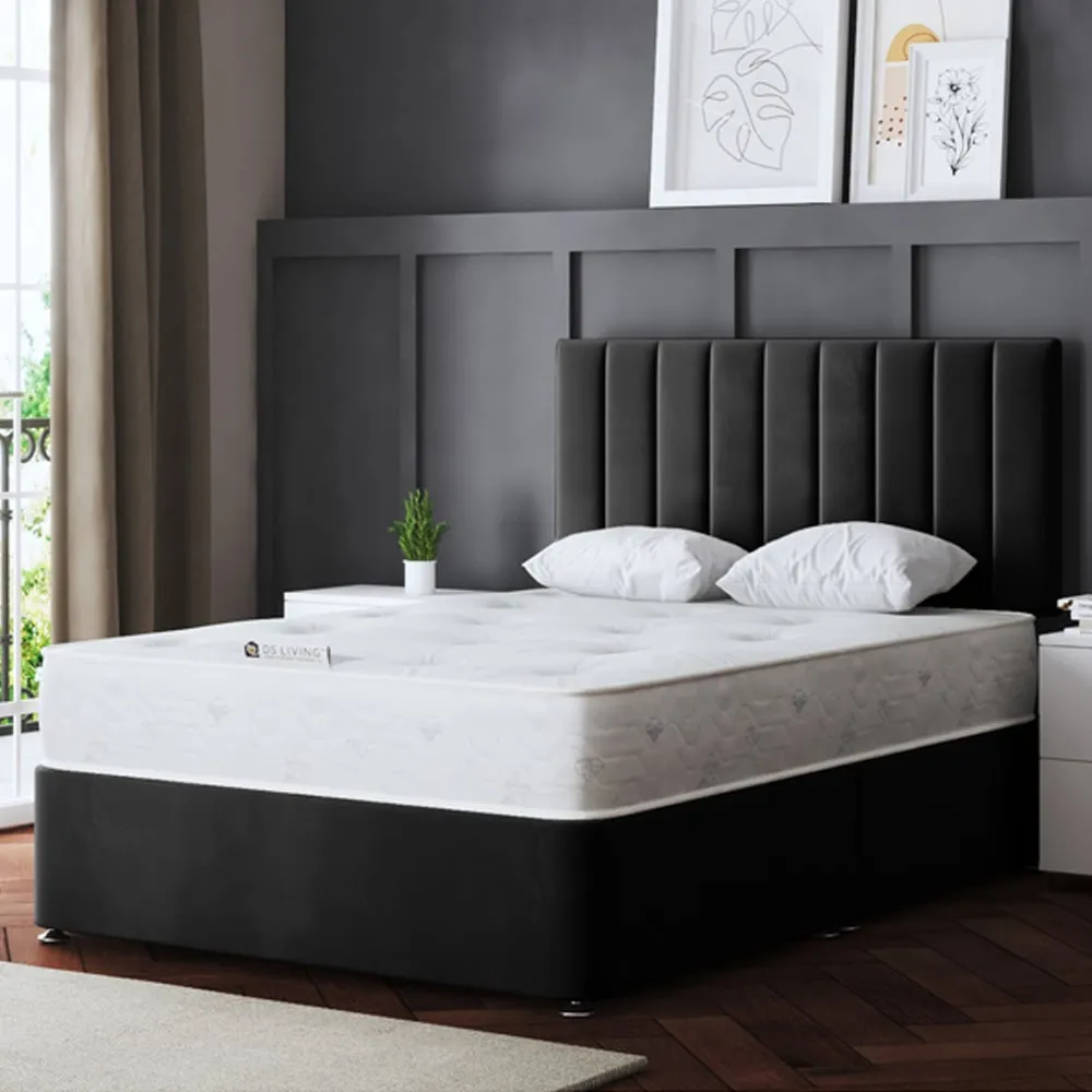 Amelia Double Upholstered Divan Bed with 2 Drawers - Black