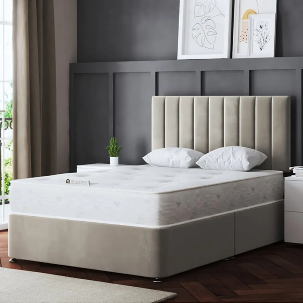Amelia Double Upholstered Panel Divan Bed - Beige