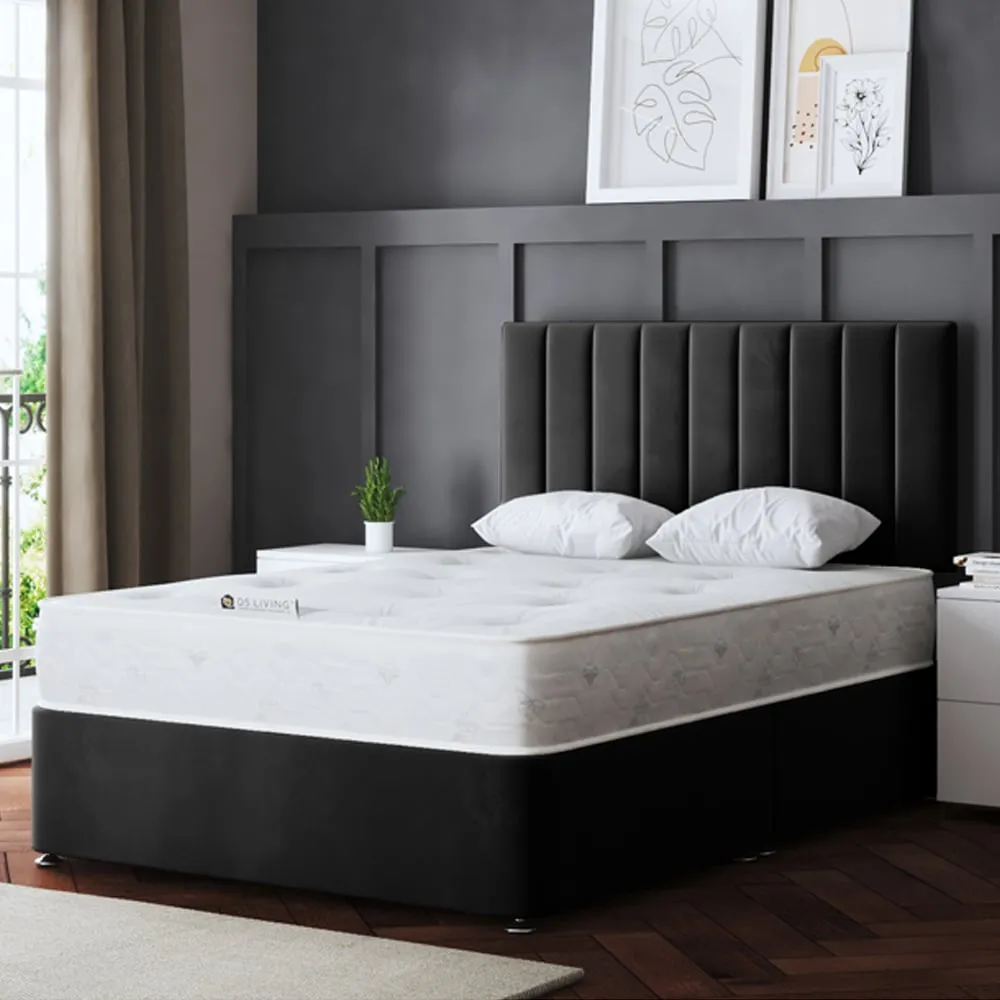 Amelia Double Upholstered Panel Divan Bed - Black