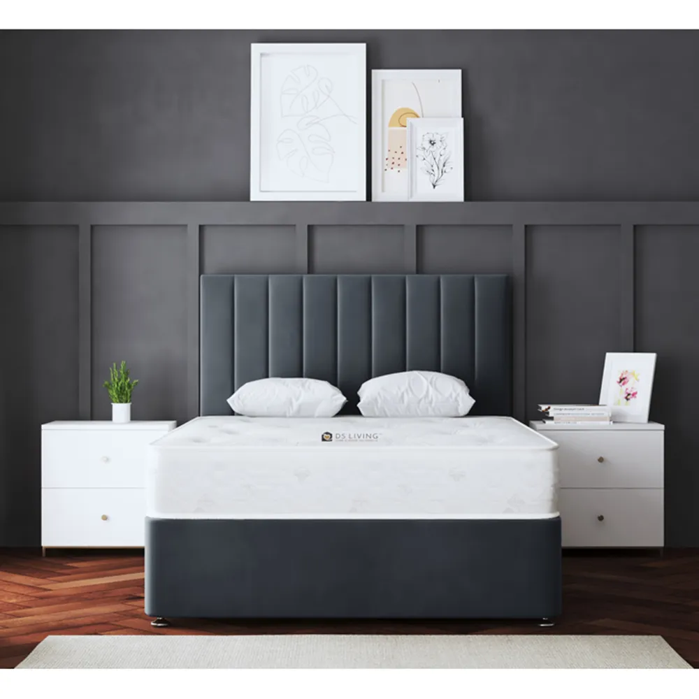 Amelia Double Upholstered Panel Divan Bed - Grey