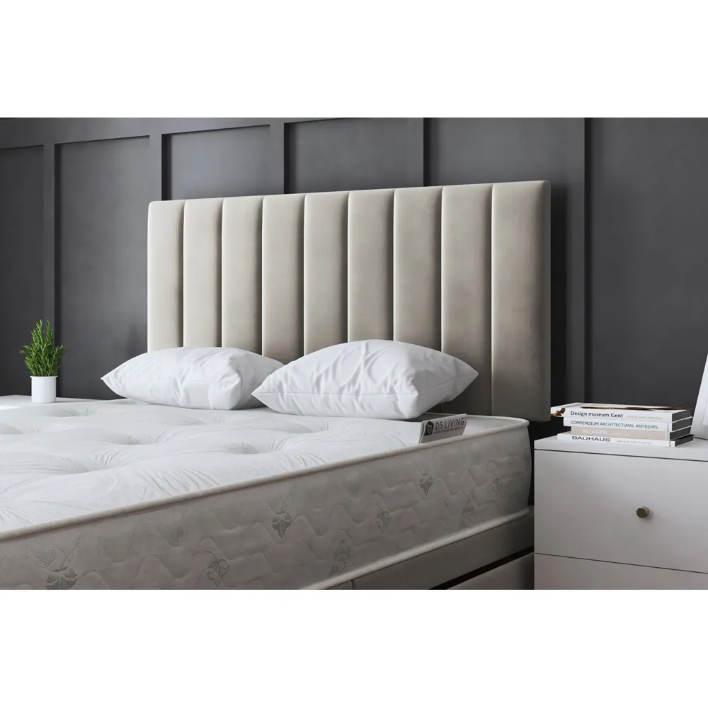 Amelia King Size Upholstered Panel Divan Bed with Storage - Beige