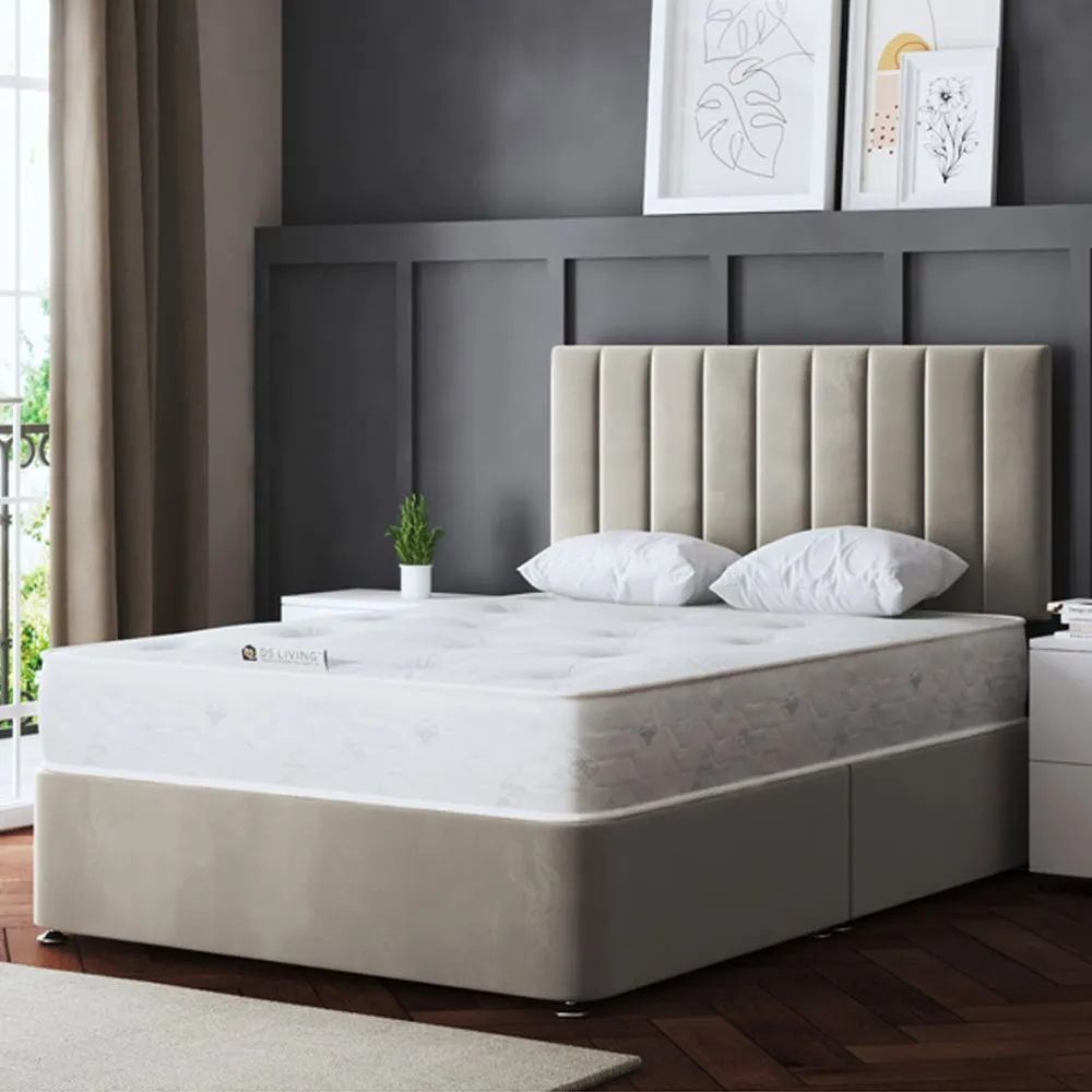 Amelia King Size Upholstered Panel Divan Bed with Storage - Beige