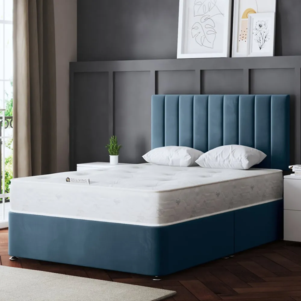 Amelia Small Double Upholstered Divan Bed with 2 Drawers - Blue