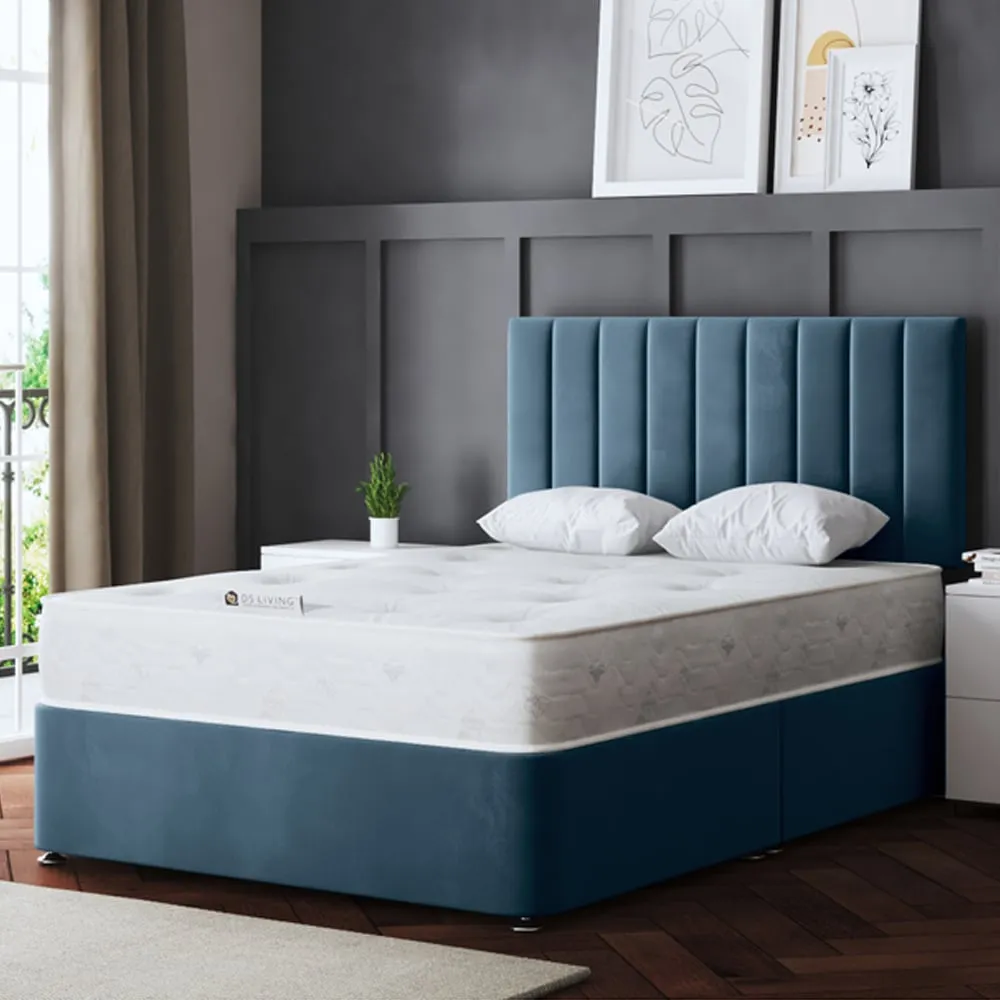 Amelia Small Double Upholstered Panel Divan Bed - Blue