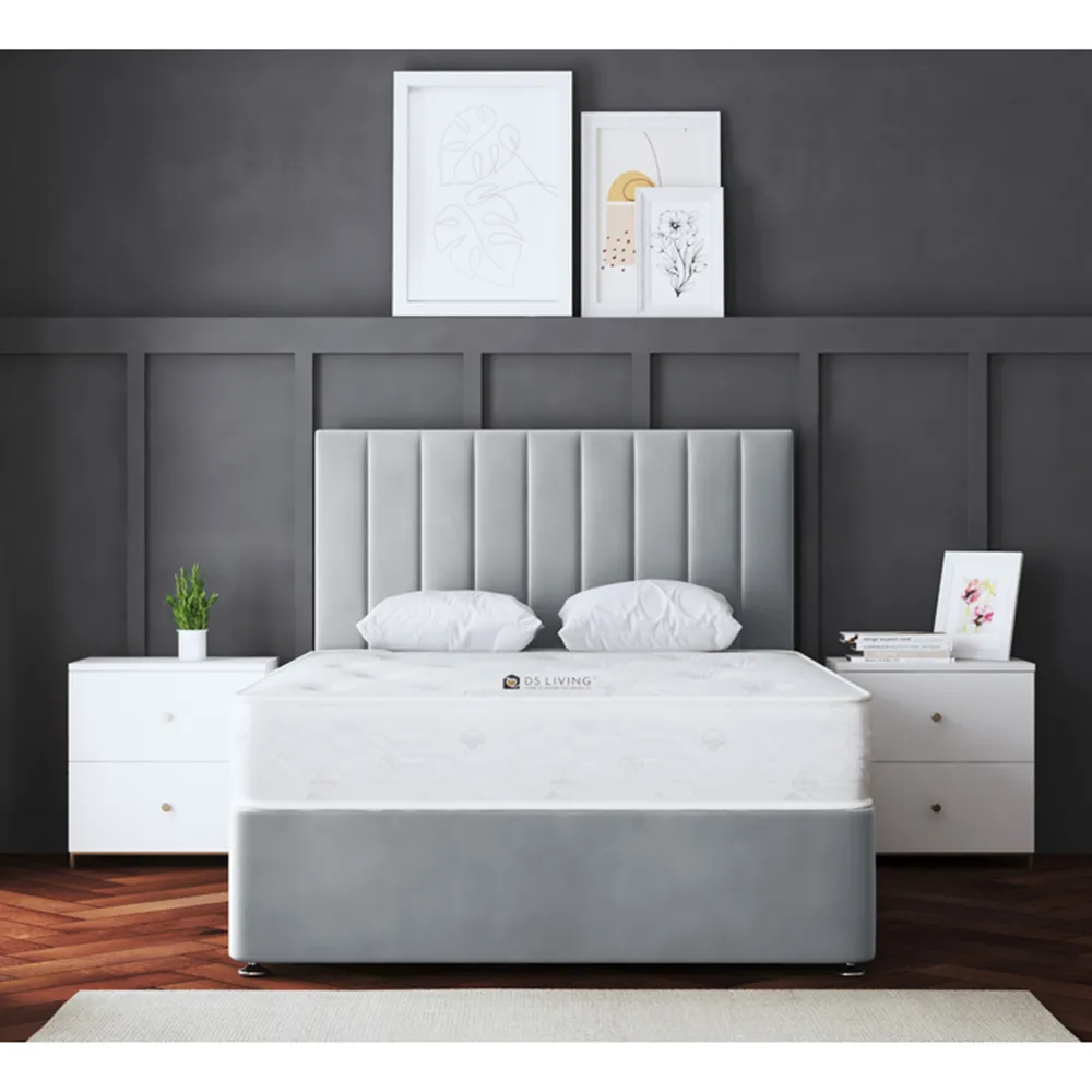 Amelia Small Double Upholstered Panel Divan Bed with 4 Drawer - Silver