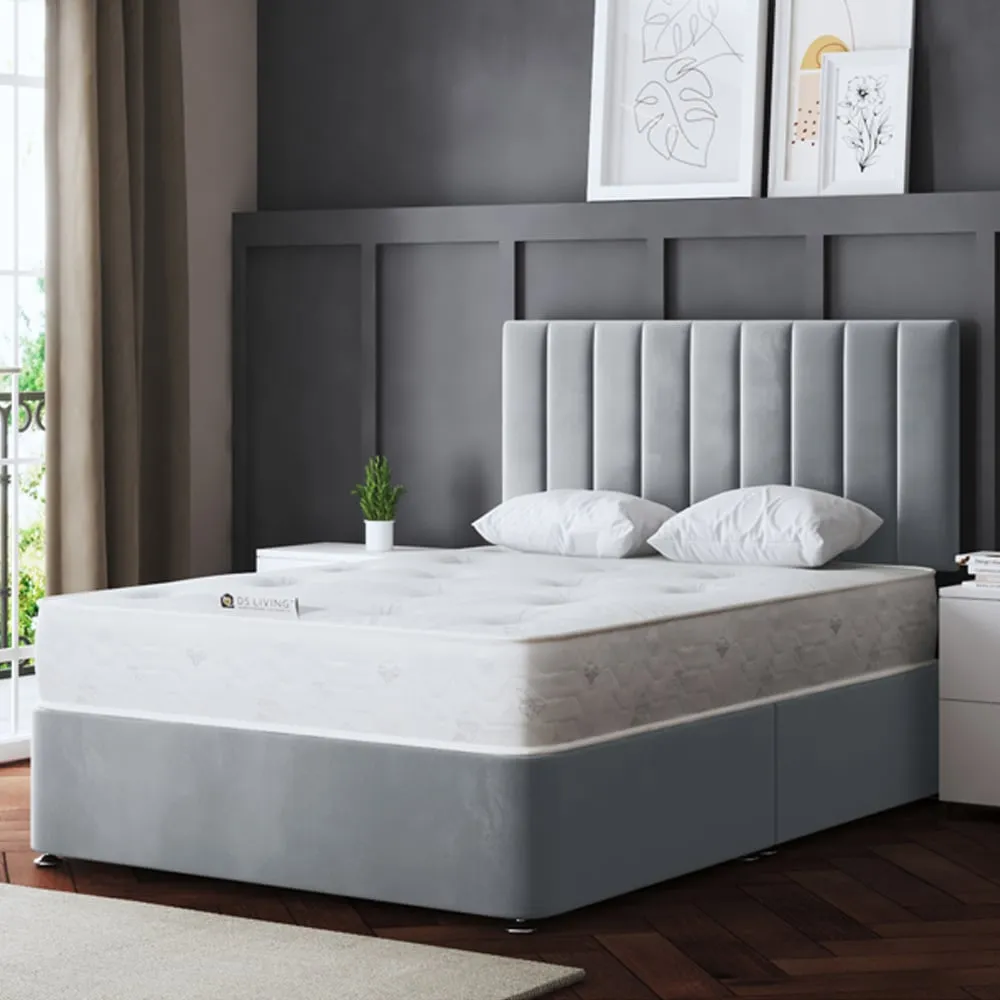 Amelia Small Double Upholstered Panel Divan Bed with 4 Drawer - Silver