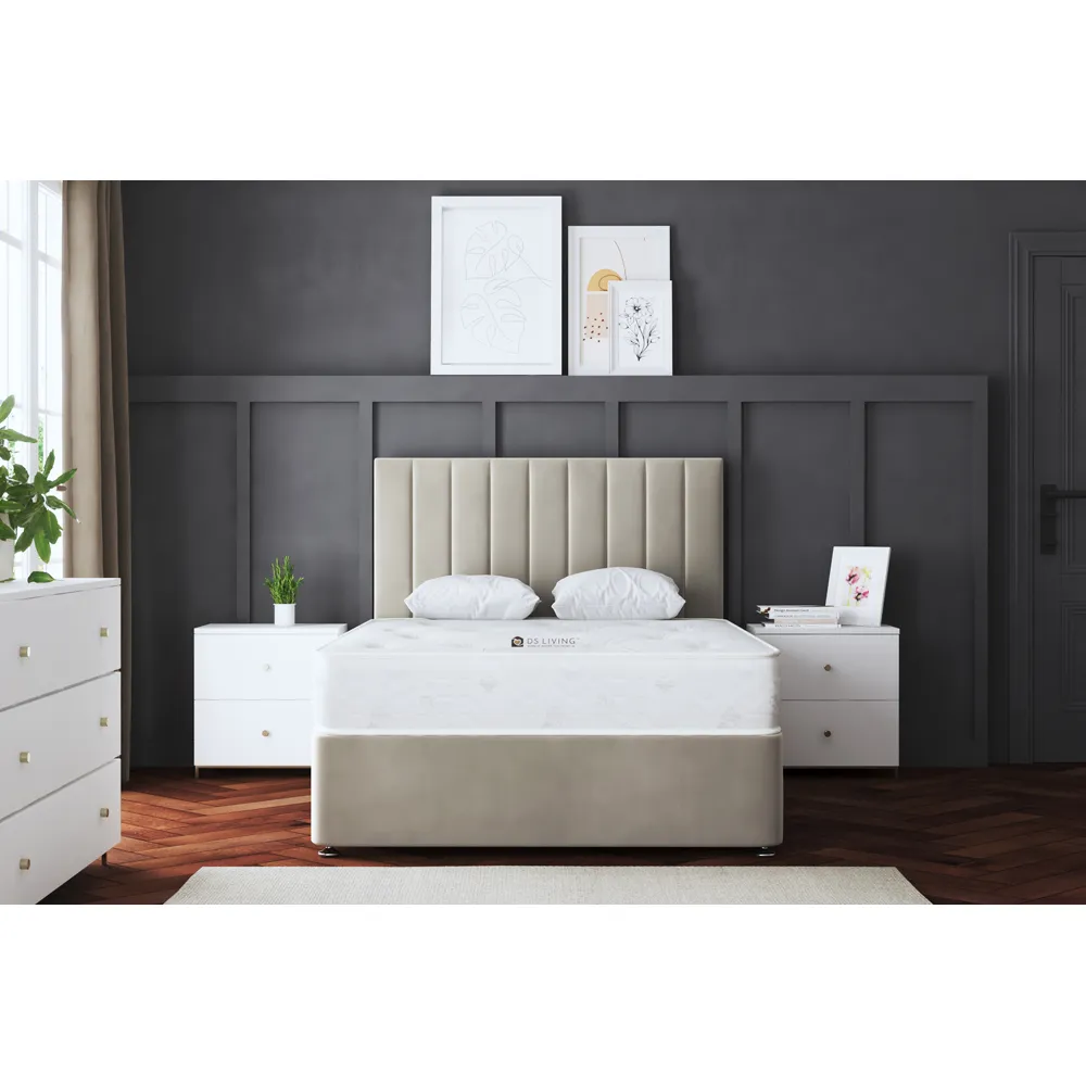 Amelia Small Double Upholstered Panel Divan Bed with Storage - Beige