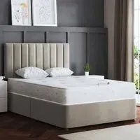 Amelia Small Double Upholstered Panel Divan Bed with Storage - Beige