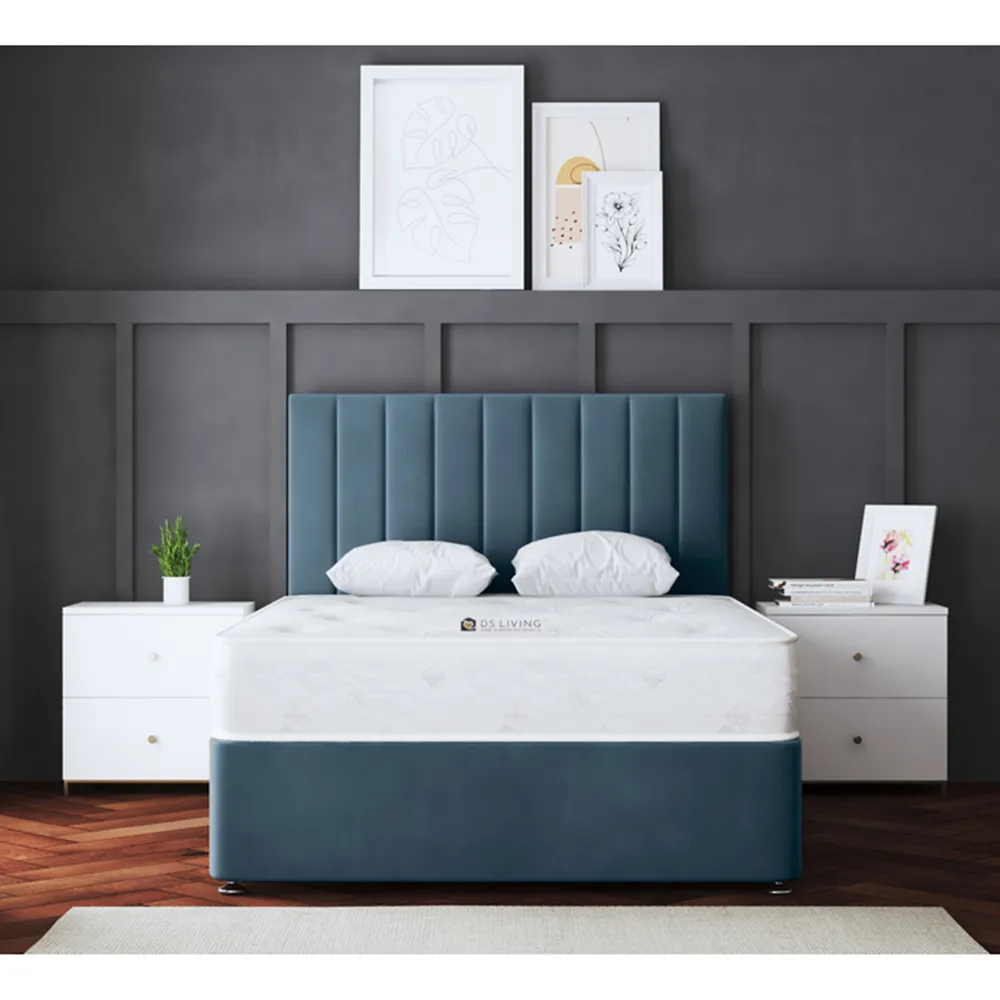 Amelia Small Single Upholstered Divan Bed with 2 Drawers - Blue