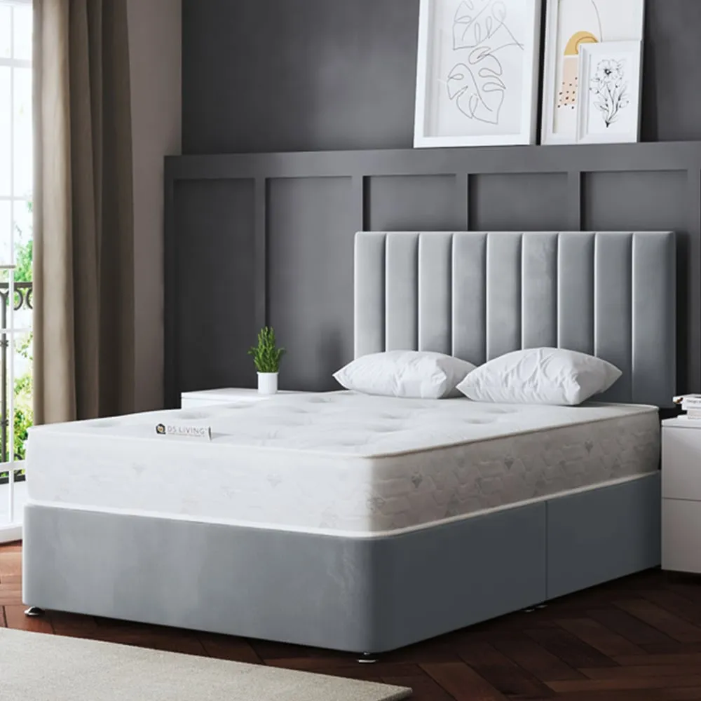 Amelia Super King Size Upholstered Panel Divan Bed - Silver