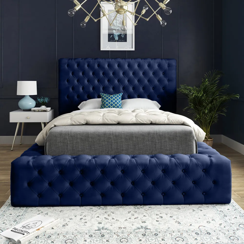 Cambridge Double Bed Frame - Blue, Velvet