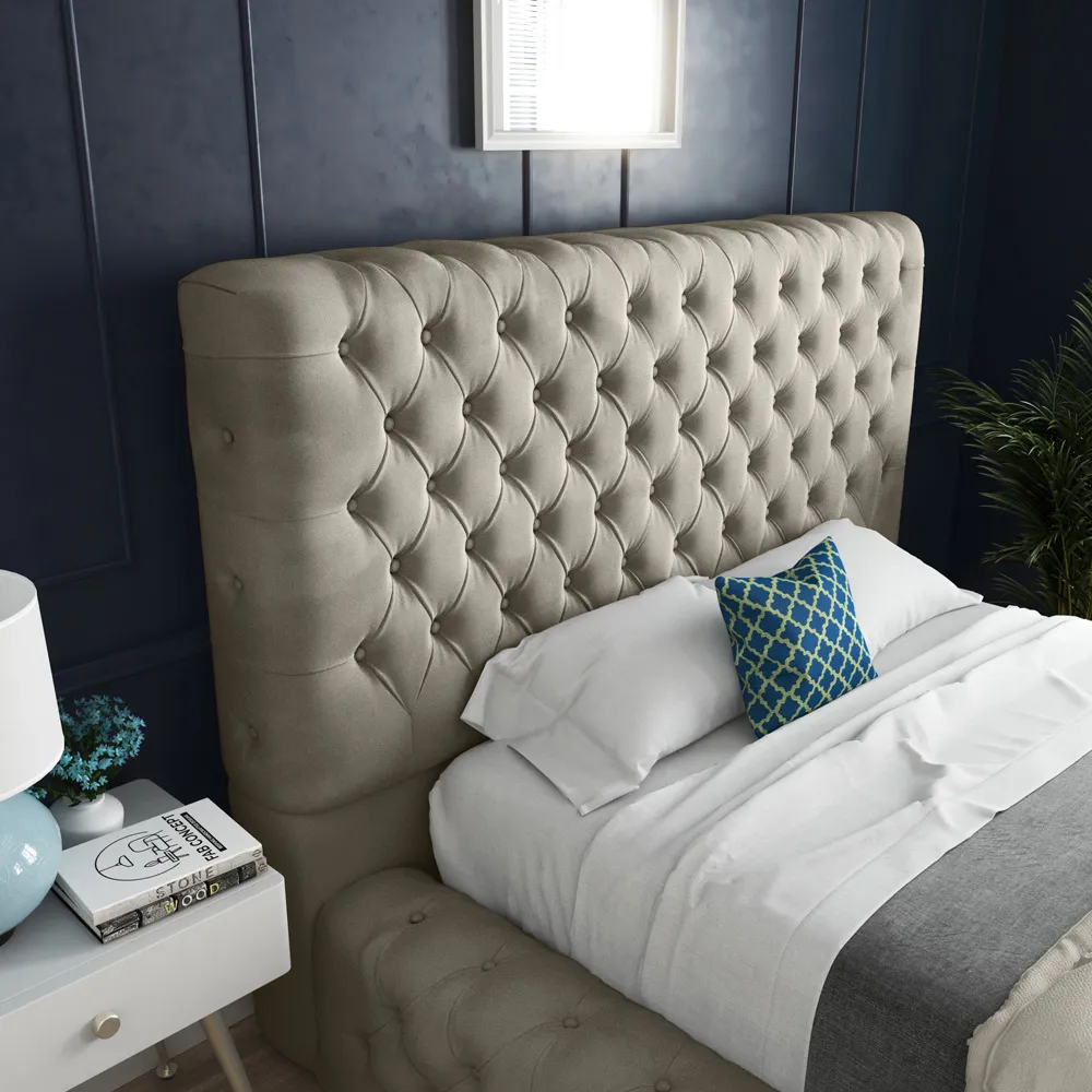 Cambridge Double Bed Frame - Cream, Velvet