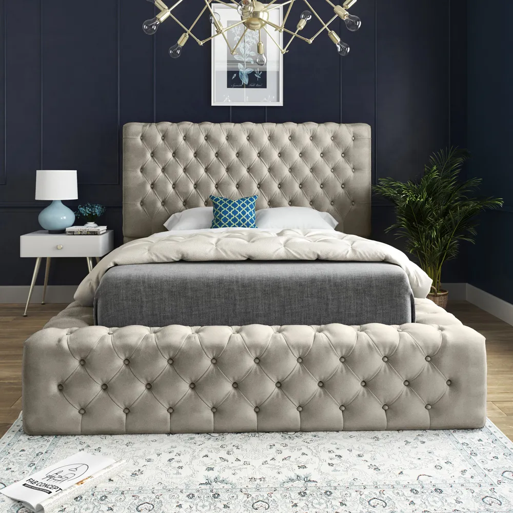 Cambridge Double Bed Frame - Cream, Velvet