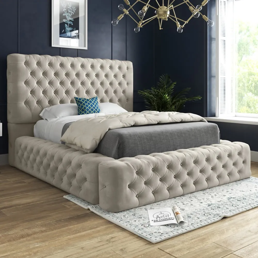 Cambridge Double Bed Frame - Cream, Velvet