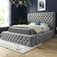 Cambridge Double Bed Frame - Grey, Velvet