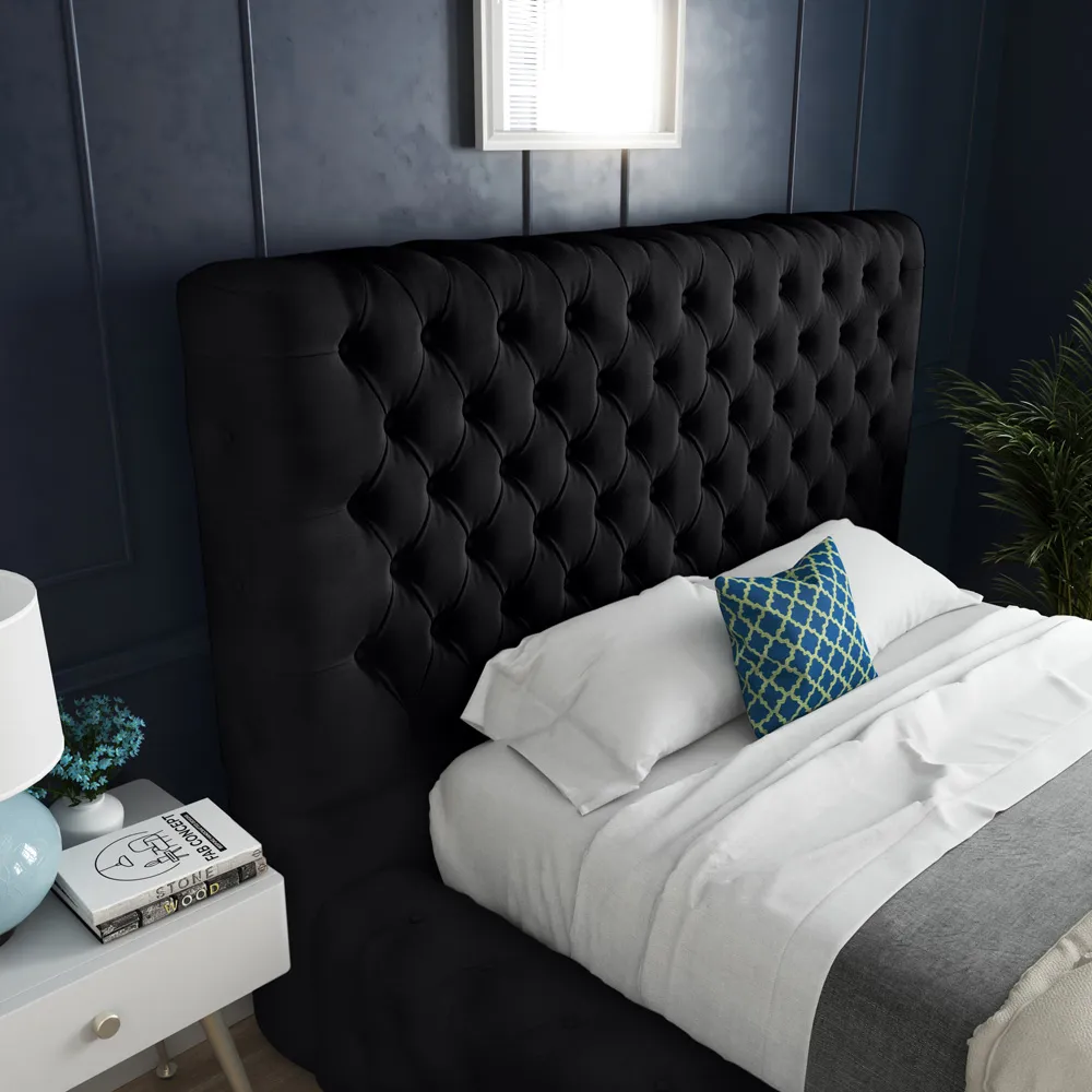 Cambridge King Size Bed Frame - Black, Velvet