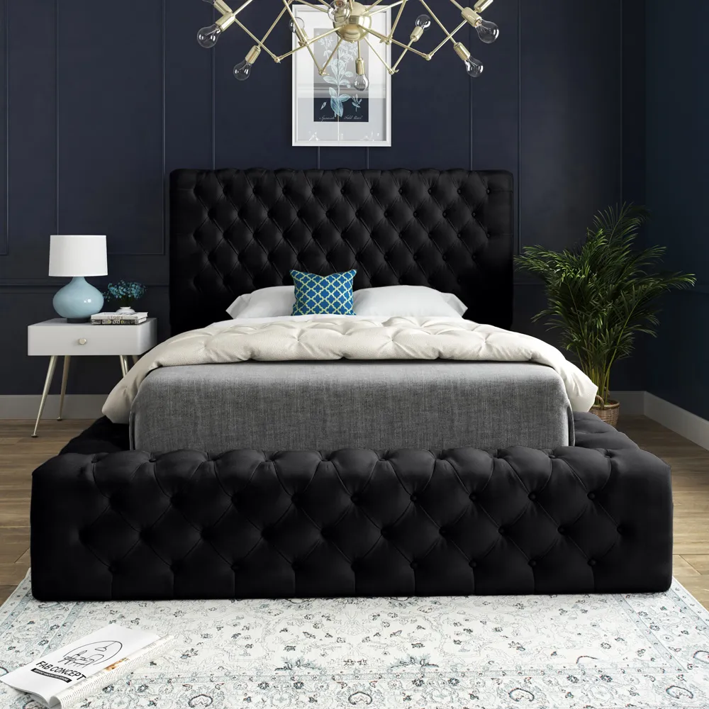 Cambridge King Size Bed Frame - Black, Velvet