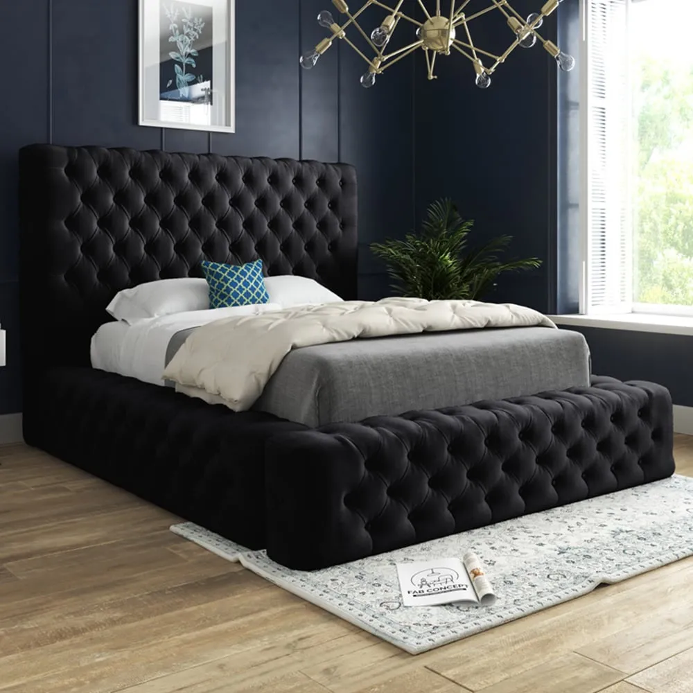 Cambridge King Size Bed Frame - Black, Velvet