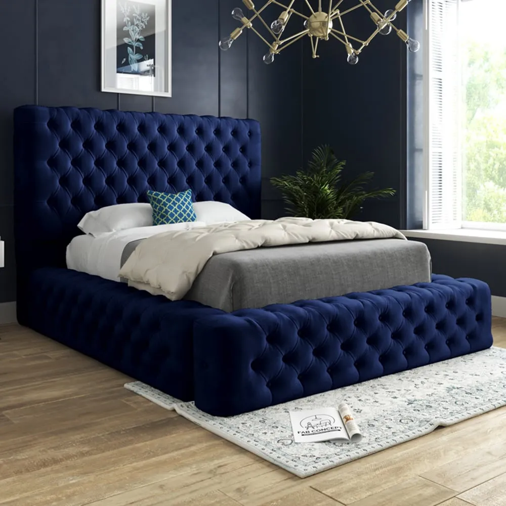 Cambridge King Size Bed Frame - Blue, Velvet