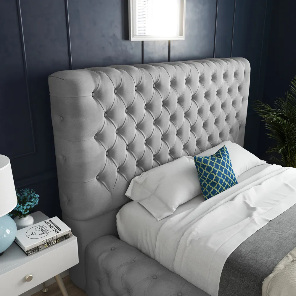 Cambridge King Size Bed Frame - Grey, Velvet