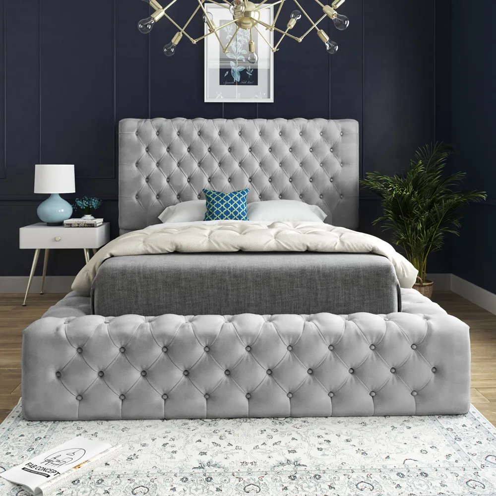 Cambridge King Size Bed Frame - Grey, Velvet