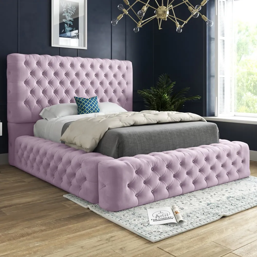 Cambridge King Size Bed Frame - Pink, Velvet