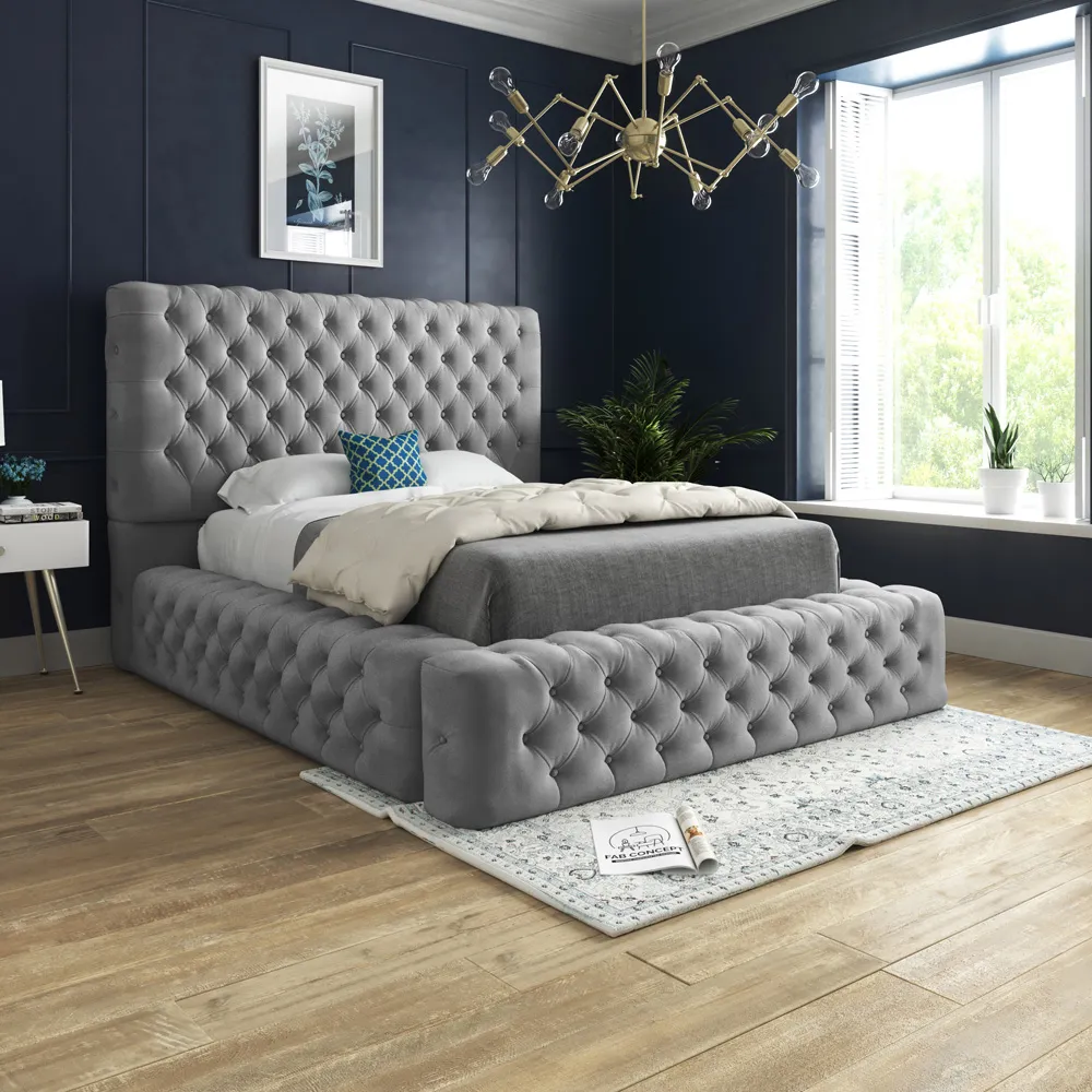Cambridge Single Bed Frame - Grey, Velvet
