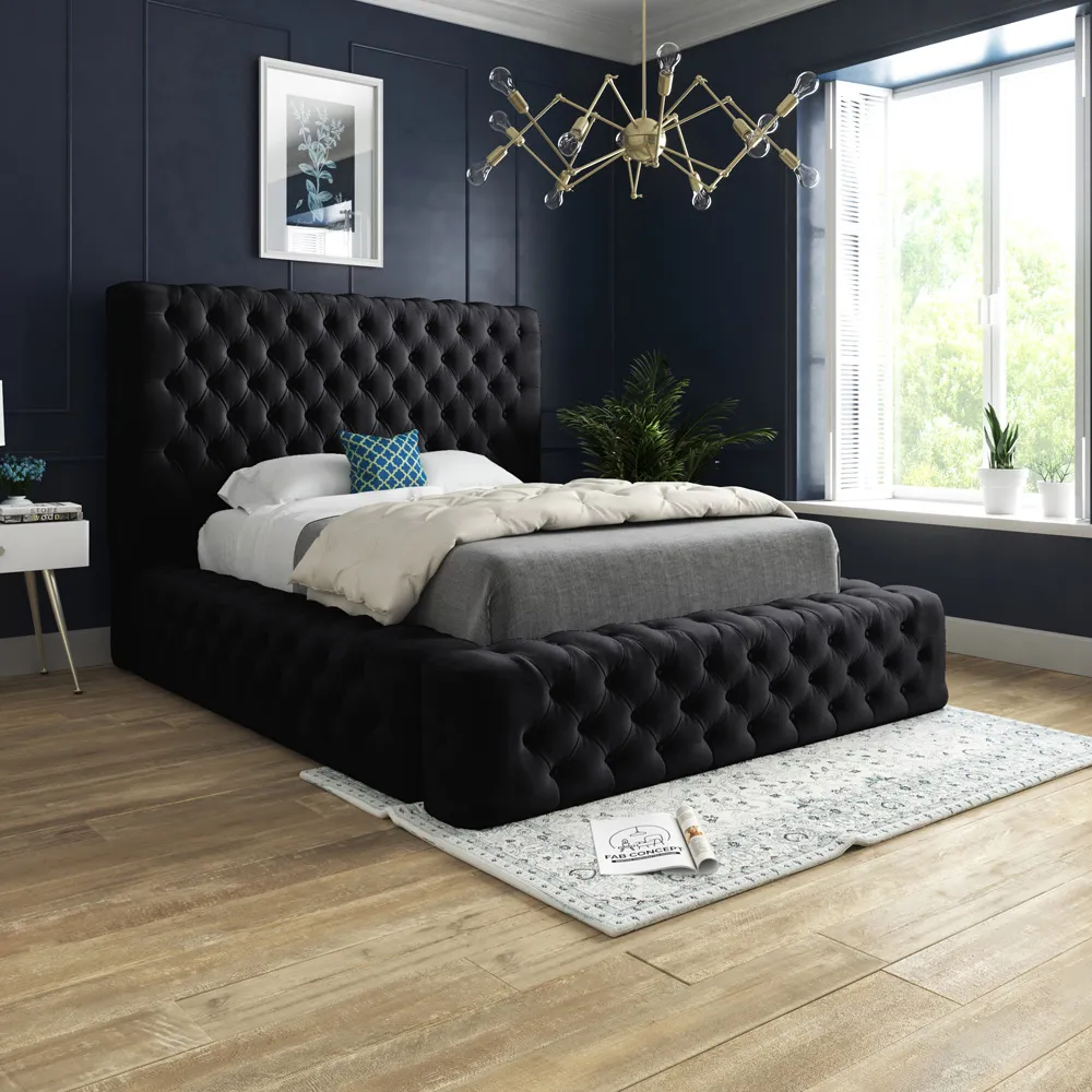 Cambridge Super King Size Bed Frame - Black, Velvet