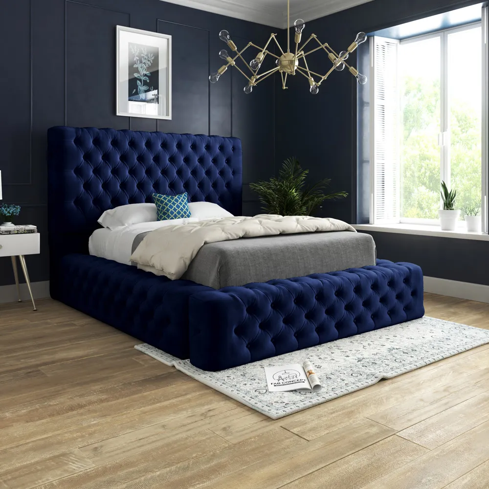 Cambridge Super King Size Bed Frame - Blue, Velvet