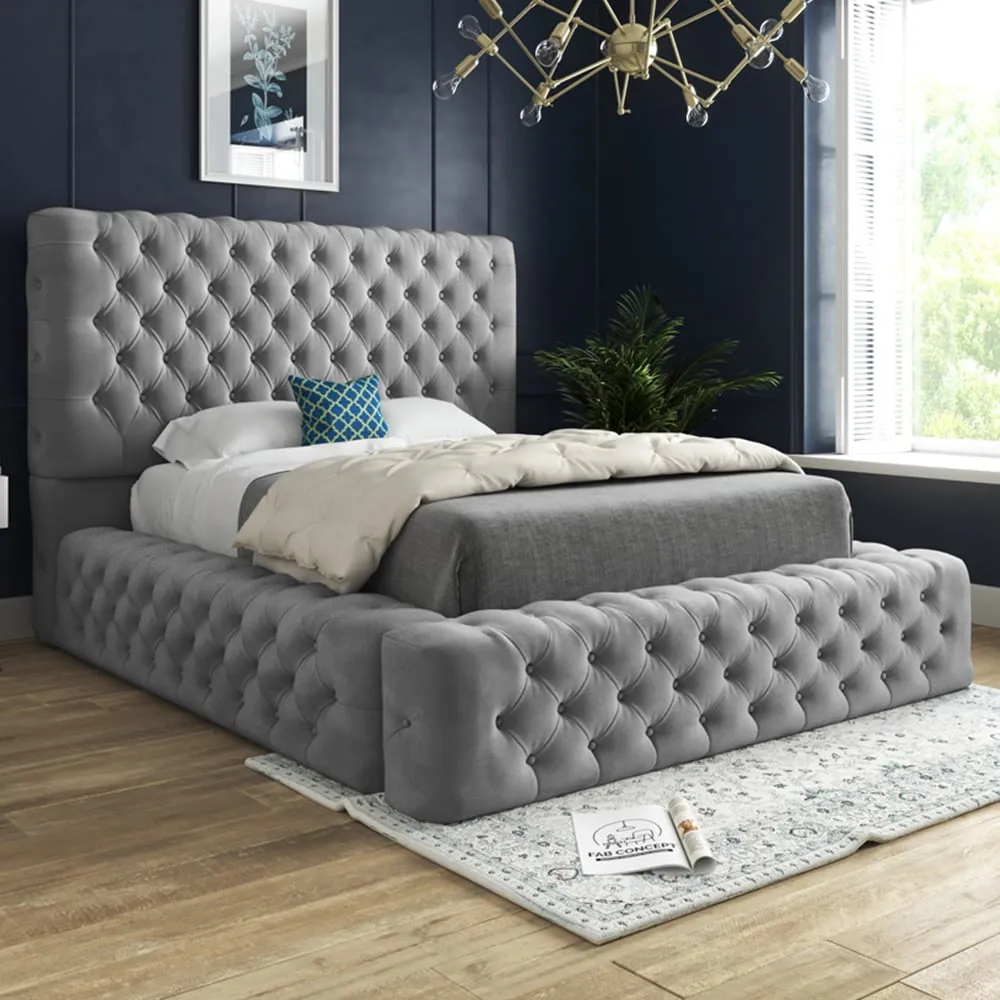Cambridge Super King Size Bed Frame - Grey, Velvet