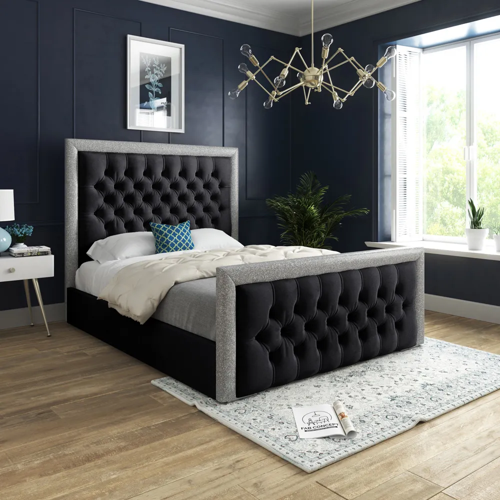 Cheltenham Double Bed Frame with Glitter Border - Black, Velvet