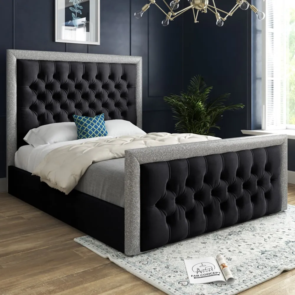 Cheltenham King Size Bed Frame with Glitter - Black, Velvet