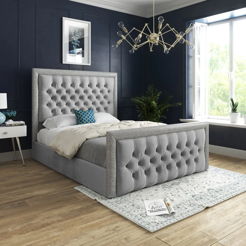 Cheltenham Single Bed Frame with Glitter Border - Grey, Velvet